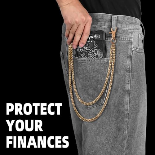 Image of Hip Hop Wallet Chain - Heavy Duty Keychain for Belt Loops, Jeans & Pocket Use - Men's /Women Gifts - Gold