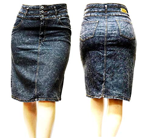 Jack David Women's Plus Size Blue/Black Soft Curvy Stretch Denim Jeans Skirt 2X BE-Girl Snow Black 75575X2