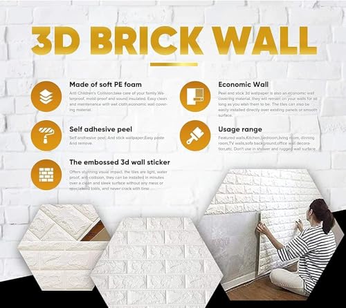Image of KASHIVAL Self-Adhesive Waterproof PE Foam 3D Wall Panels Wallpaper Sticker for Bathroom, Living Room, Hotel and Home Decoration (70 x 70cm, Appx. 5.3Sq Feet) (JD Black Flower)