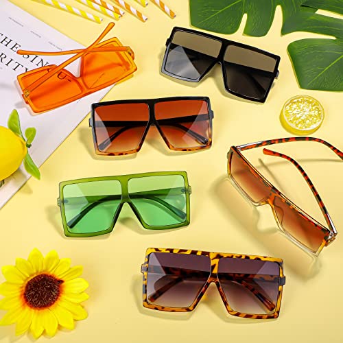 Uratot 12 Pieces Oversized Square Sunglasses Flat Top Fashion Sunglasses Retro Shades Sunglasses For Women Men #TOP3