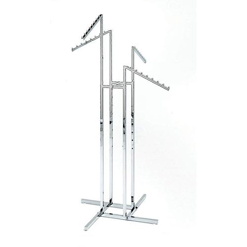 Perchero para ropa resistente de cromo con 4 brazos rectos ajustables tubos cuadrados ideales para exhibir ropa en tiendas