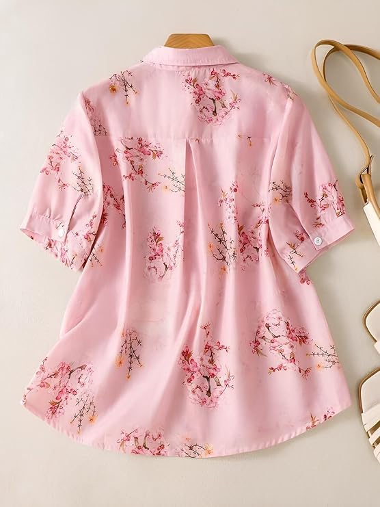 Image of Gufrina Women Floral Printed Shirt Short Sleeve Button Down Top | Casual Summer Blouse Lightweight Soft Fabric Regular Fit Stylish Top
