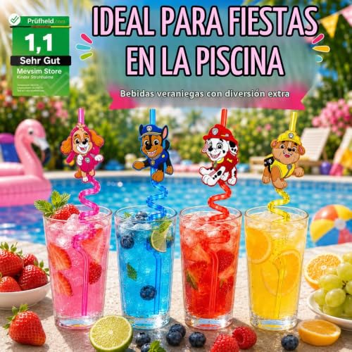 Miniatura 2 de Patrulla Canina Pajitas Reutilizables Para Niños Set De 4 Pajitas Espirales Coloridas En Plástico Alimentario Sin Bpa Perfectas Para Fiestas De Cumpleaños, Eventos Infantiles Y Bebidas Frías