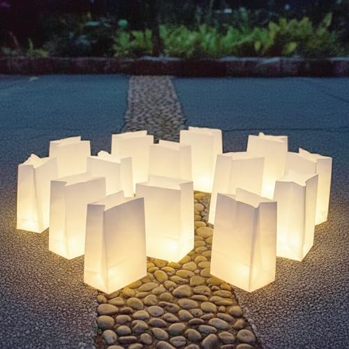 Image of White Plastic Reusable Luminary Bags, Christmas Luminaries for Outdoors, Wedding, Birthday, Halloween, Thanksgiving(Not Include Light) (20pcs)