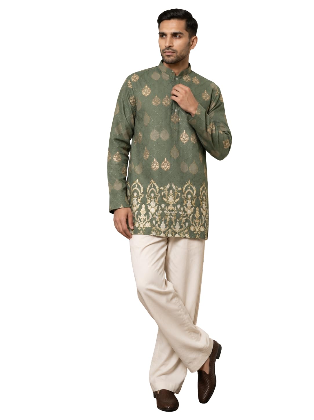 jompers Men's Cotton Blend Printed Kurta with Korean Pants Set-picture-28