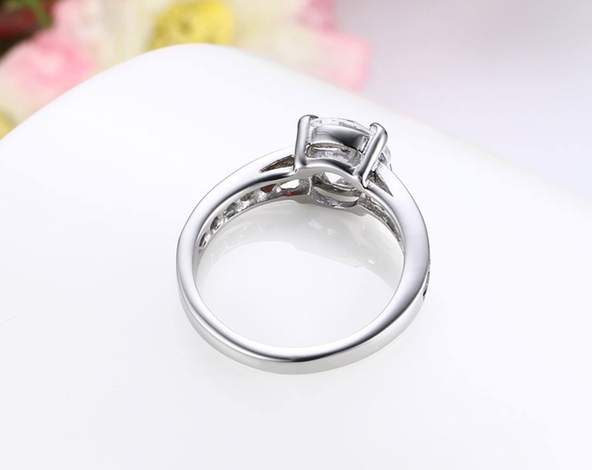 AmDxD Anillo de compromiso plateado, de acero inoxidable, alianza, boda, colorido, circonio, diseño de arco iris, W56.5 & M59, Acero inoxidable, circonita cúbica,