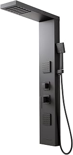 ROVOGO Shower Panel Tower System with High Pressure Shower Head, Body Jets, Handheld and Tub Spout, 46.5" H x 7.8" W Shower Column Stainless Steel with Mixer Valve, Black