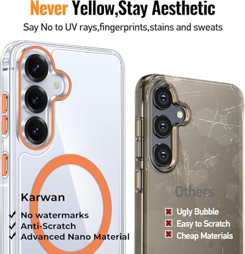 Image of KARWAN Crystal Clear Transparent Back Cover Case with Camera Protection,Compatible with Samsung S25, Anti Yellow Clear Shockproof Scratch Resistant Case with Magnetic MagEaze Wireless Charging
