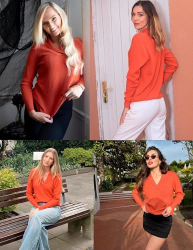 Image of Zeagoo Sweaters for Women Cute Elegant Soft Knitted Long Sleeve V Neck Casual Pullover Sweaters Orange XL