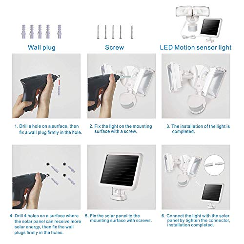 LED Solar Motion Sensor Flood Light, Motion Activated Outdoor Security Light with 2 Adjustable Heads, 950LM 5000K Daylight White Exterior Motion Detector Light Fixture for Patio Driveway Yard Garage