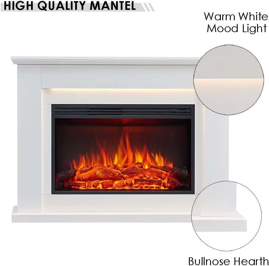 LegendFlame® Harrison Electric Fireplace with 48" Mantel Surround and Jaden 31" Insert, Cream White Finish