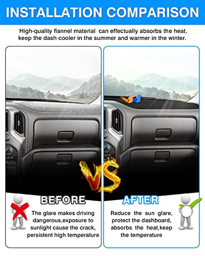Image of Autorder Dashboard Cover Mat for 2014-2018 Chevy Chevrolet Silverado /GMC Sierra 1500, 2015-2019 Silverado /GMC Sierra 2500HD 3500HD Accessories Dash Cover Flannel Sunshade Glare UV Rays Protector