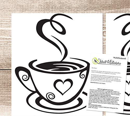 Wall4stickers Kitchen Wall Sticker Love 2 Coffee Tea Cups Vinyl Removable Mural Decal Art Restaurant Pub Decor Wall… - Afbeelding 4