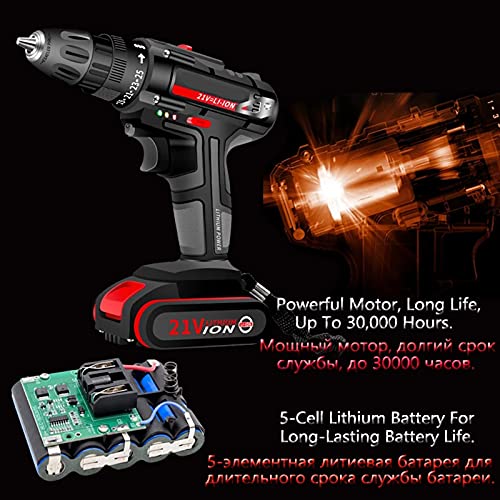 MFJFHK Akku-Schlagbohrmaschine, 21-V-Haushalts-Akku-Bohrmaschine, Hand-Elektroschrauber-Elektrowerkzeug – Bild 3