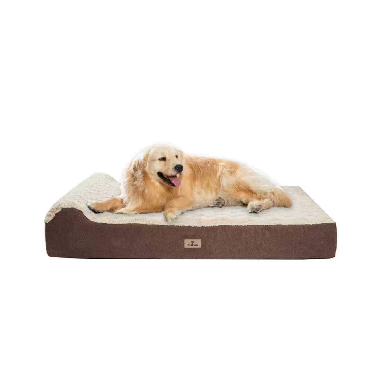 Jumbo Orthopedic Dog Bed - 7-inch Thick Memory Foam Pet Bed with Pillow Removable Cover Free Waterproof Liner - for Large Dogs (Khaki (Textured Plush), 50''L x 34''W x 10''Th I Extra Large)