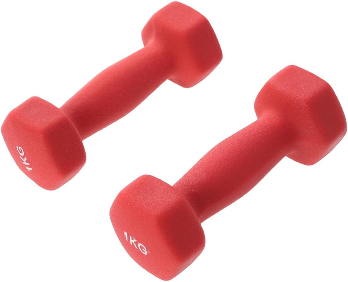 Mikinona Ergonomic Neoprene Dumbbells for Women Hexagonal Non-rolling Hand Weights for Yoga and Fitness Secure Grip Barbells for Home Exercise and Strength Training in Red