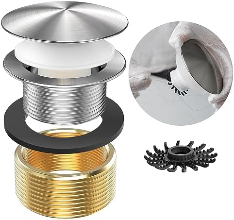 Yaseingoo Coarse Thread Mushroom Tip-Toe Bathtub Drain Stopper - Bath Tub Drain Replacement - Tub Drain Kit with Hair Catcher - European Style Round Full Cover Mushroom Tip-Toe - Drawn Nickel
