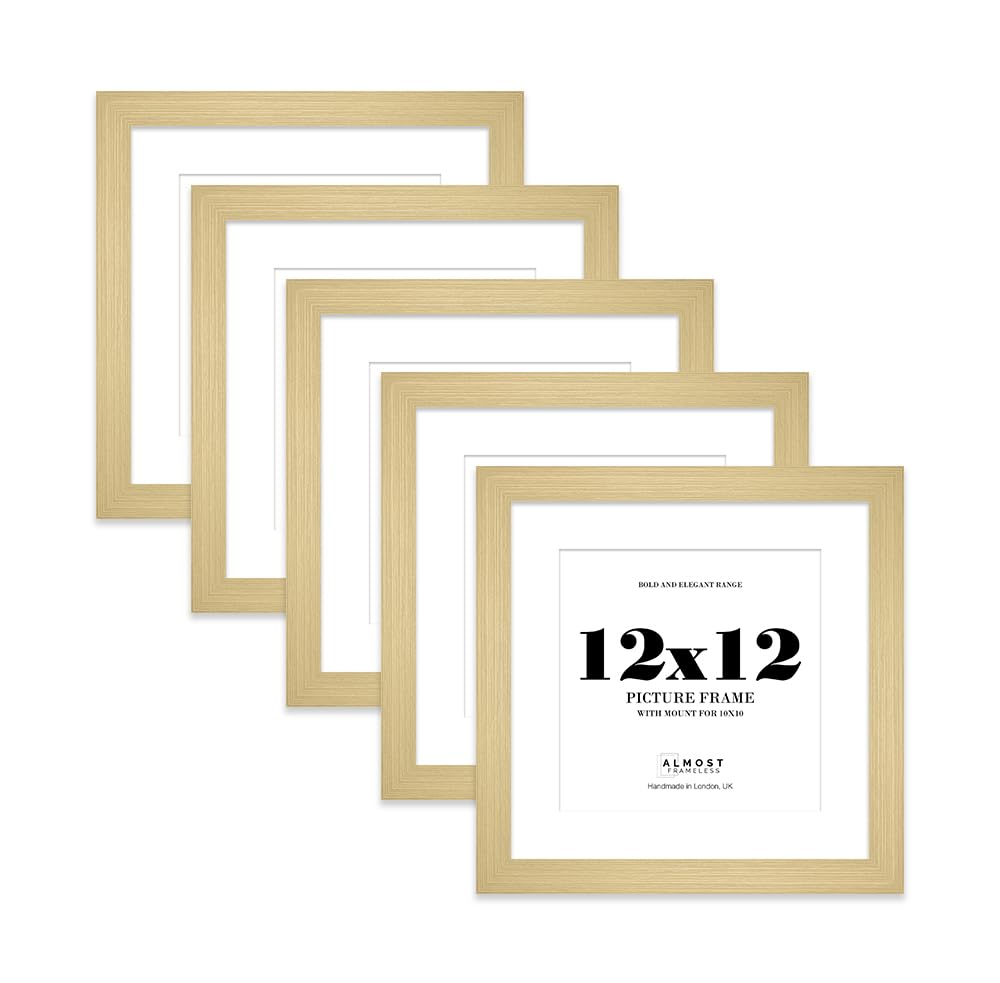 12x12" Gold Square Frame With Mount for 10x10" Pictures 28mm Edge Frame Display with Wall Hooks and Kickstand, 5 Pack