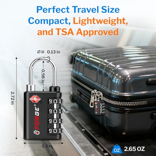 Forge Dual-Opening: Key or Combination Lock, TSA Approved Lock for Luggage, Pelican case, Travel, Gym, School,Luggage Combination Lock,Travel Bag Lock (Black 2 Pack) by Forge - Image 4