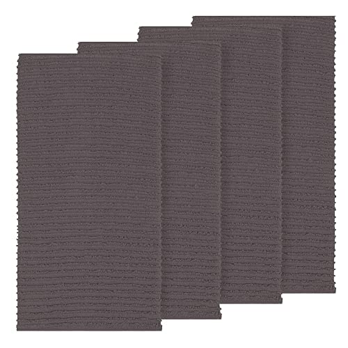 MUkitchen | Ridged Cotton Dish Towels | Absorbent for Cleaning Kitchen Surfaces | Washable & Reusable | Set of 4 | Platinum