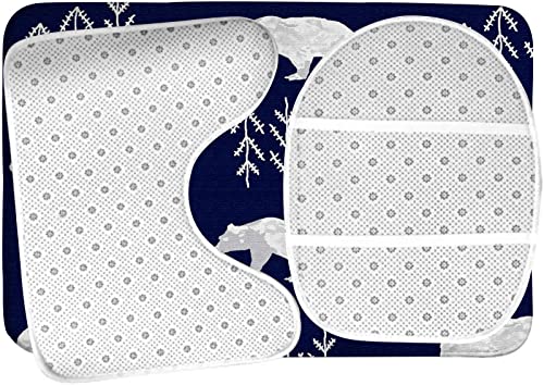 Badezimmerteppich-Set, 3-teilig, Weißer Bär und Bäume auf Marineblau, waschbare Badeteppiche, rutschfest, mit Rückenpolster, Konturteppich und Toilettendeckelbezug – Bild 6