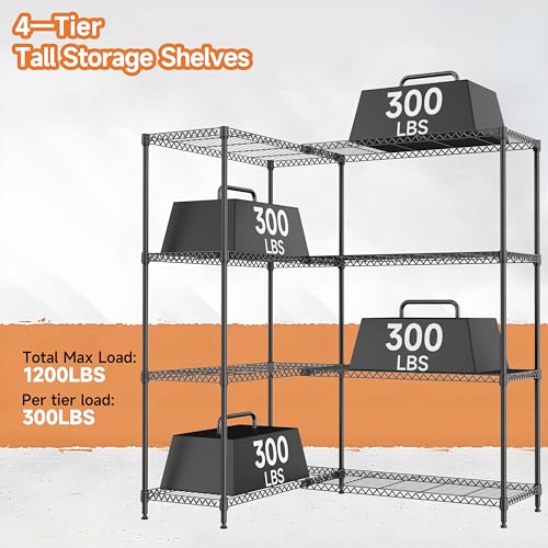 Image of M MZG 4 Tiers Storage Shelves Load 1200LBS, Metal Shelving Wire Metal Shelving Unit Shelves for Storage Adjustable Garage Shelving for Pantry Kitchen Garage Black 15.8 inch D x 33.5 inch W x 59.5 inch H