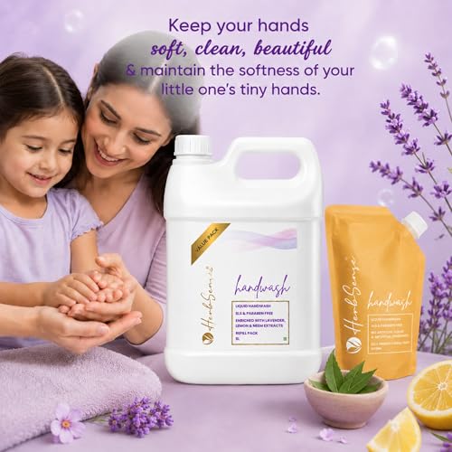 Image of Herbsense Liquid Handwash 5L | No Aritificial Fragrance & Color | Enriched With Coconut Based Cleansers | Lavender, Neem & Lemon Extract | SLS & Paraben Free Herbal Handwash | 5 Litre Refill Pack