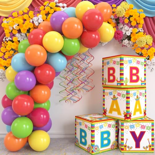 Kitticcino 46 Pcs Mexican Baby Boxes with Letters for Baby Shower Let's Fiesta Balloon Box Blocks Gender Reveal Party Supplies Cinco De Mayo Photo Props Backdrop Birthday Party Decorations