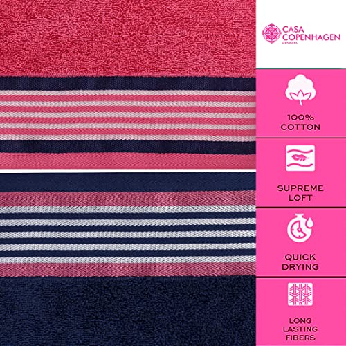 Image of Casa Copenhagen,Germany Design - He & She Super Soft Collection 2 Pieces 100% Cotton Large Bath Towel (Size : 70 x 140 cm) - RK-Victorian Pink & Majestic Blue