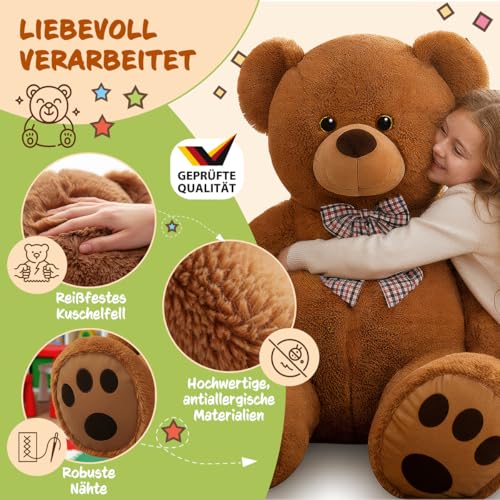 Monzana® Teddybär L - XXXL 50-175cm Weiches Fell Schleife Tatzendruck Geschenk Plüschtier Kuscheltier Stofftier Riesen Teddy Bär