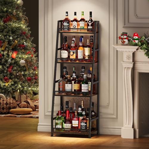 4-Tier Trapezoid Liquor Stand for Home Bar, Stepped Wine Rack Freestanding Floor Liquor Cabinet for Whiskey Wine, Versatile Corner Wine Bottle Display Stand with Fences, Vintage Brown（Patent Pending） by Hayexiha - Image 6