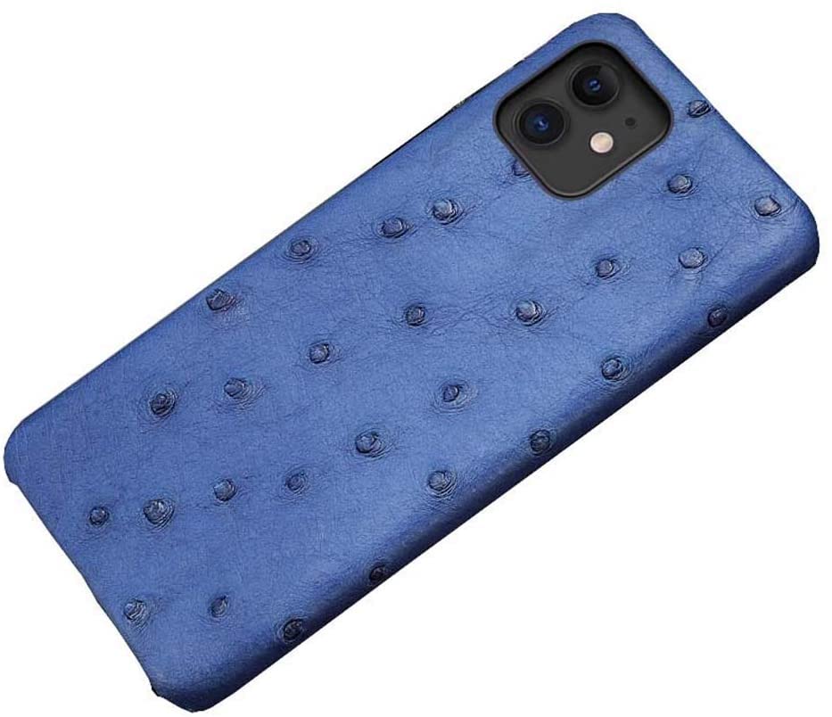 Etui coque iPhone 12 cuir d autruche bleu protection antichoc 6.1