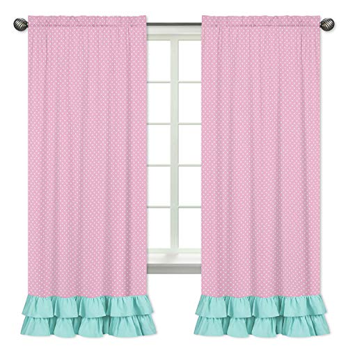 Sweet Jojo Designs Pink Polka Dot and Turquoise Girls Window Treatment Panels for Skylar Bedding Collection - Set of 2