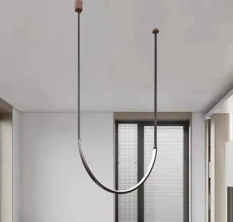 Lustre suspension LED longue lampe en cuir pour escalier de villa et foyer