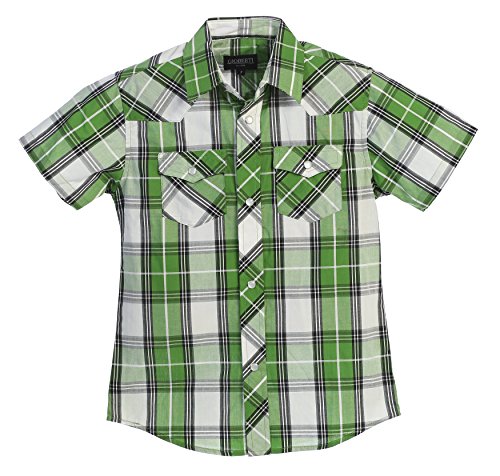 Image of Gioberti Boys Casual Western Plaid Pearl Snap-on Buttons Short Sleeve Shirt
