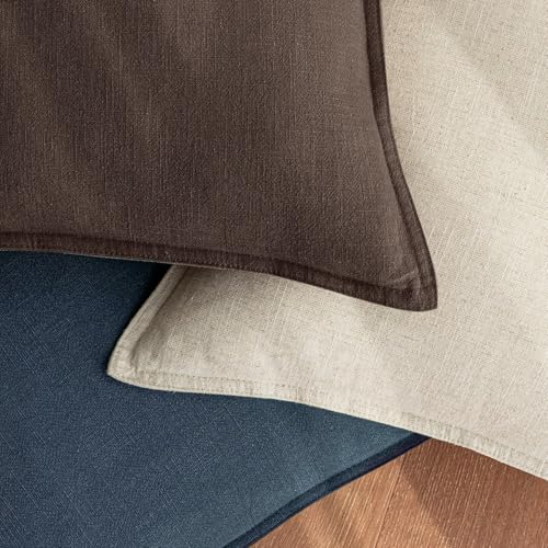 Image of Decorative Linen Solid Throw Pillow Covers 20x20 Inch Set of 2 Reddish Brown Boho Accent Farmhouse Pillows Modern Neutral Home Decor for Couch Sofa Living Room Bed