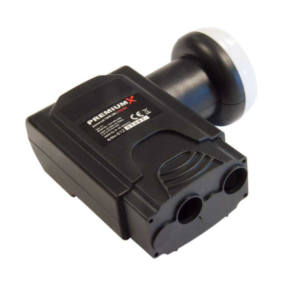 PremiumX Deluxe Twin LNB - Convertidor de señal para 2 usuarios con recepción satelital Digital en HD, UHD y 4K. Soporta DVB-S2 y oscilador de Referencia PLL para el máximo Rendimiento