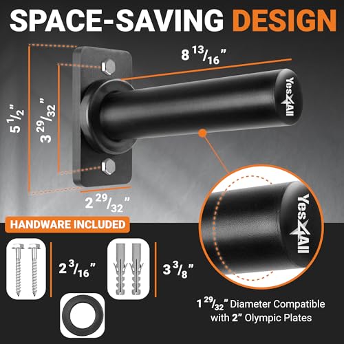 Yes4All Wall Mounted Weight Plate Holder - Fit 2inch Olympic Weight Plates, Protective Rubber Pad