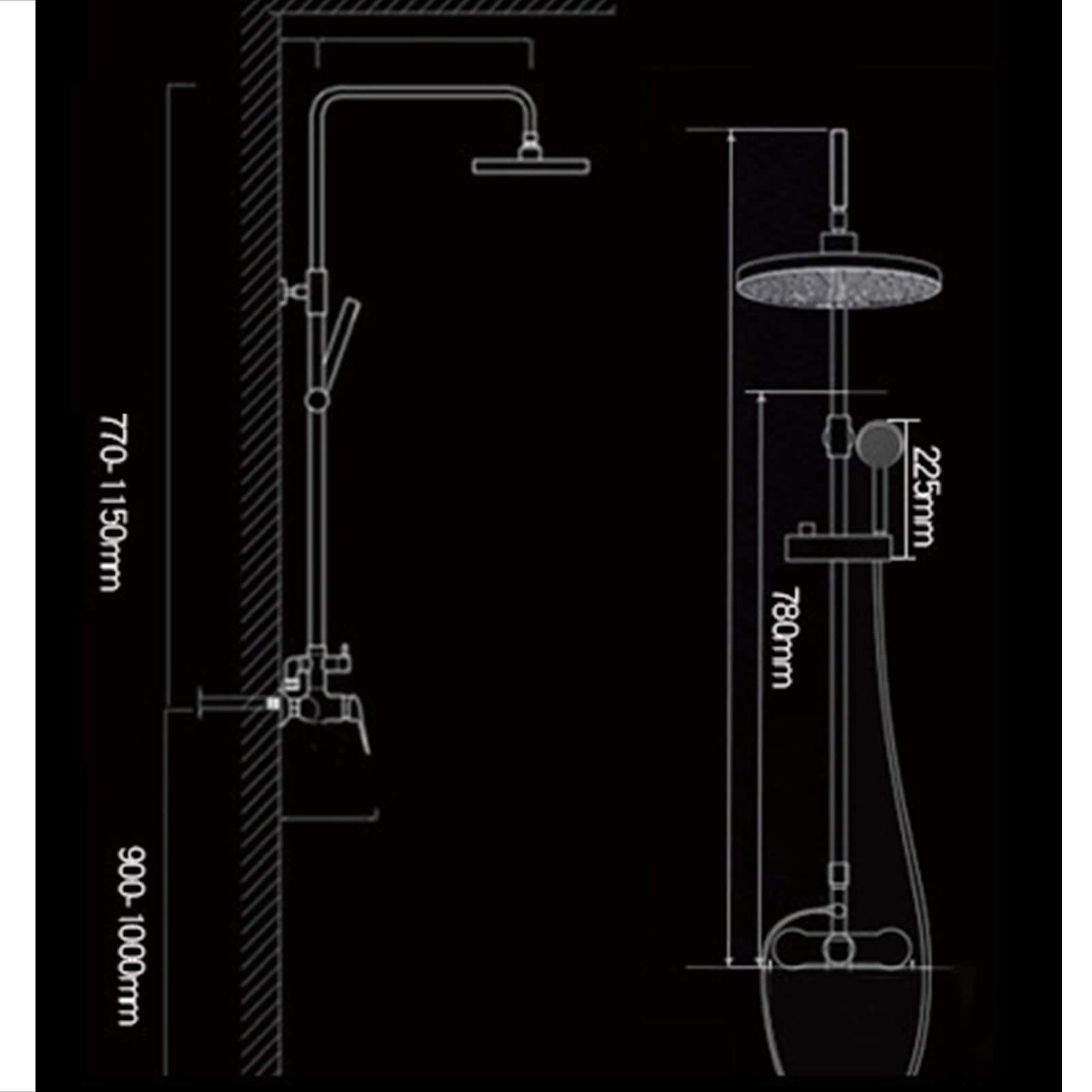 Sistema Doccia Nero con Bocca Vasca, Rubinetto Doccia in Acciaio Inox per Bagno, Set Doccia Regolabile in Altezza con Soffione Doccia A Pioggia E Doccia A Mano 3 modalità