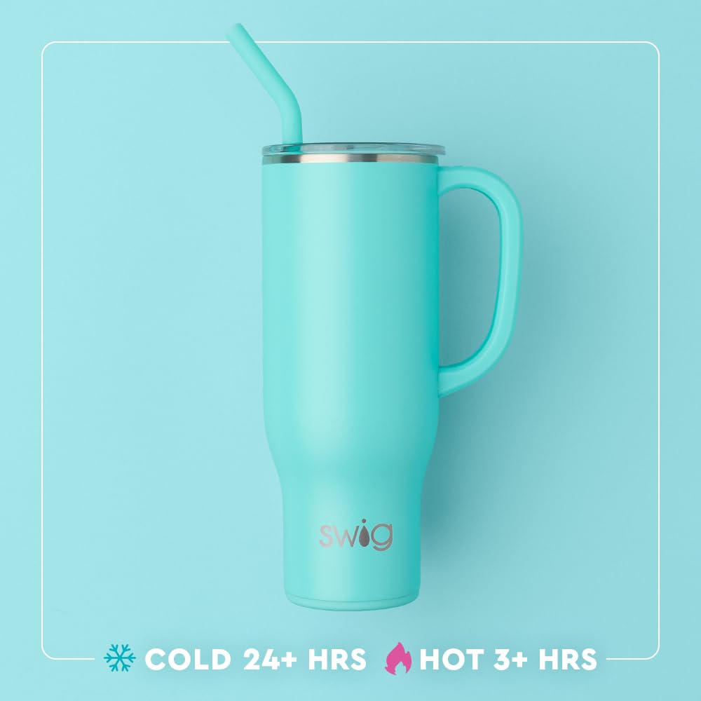 Swig Life Mega-Becher, 850 ml, Becher mit Griff und Strohhalm, Becherhalterfreundlich, spülmaschinenfest, extra großer isolierter Becher, Edelstahl-Wasserflasche (schwarz)