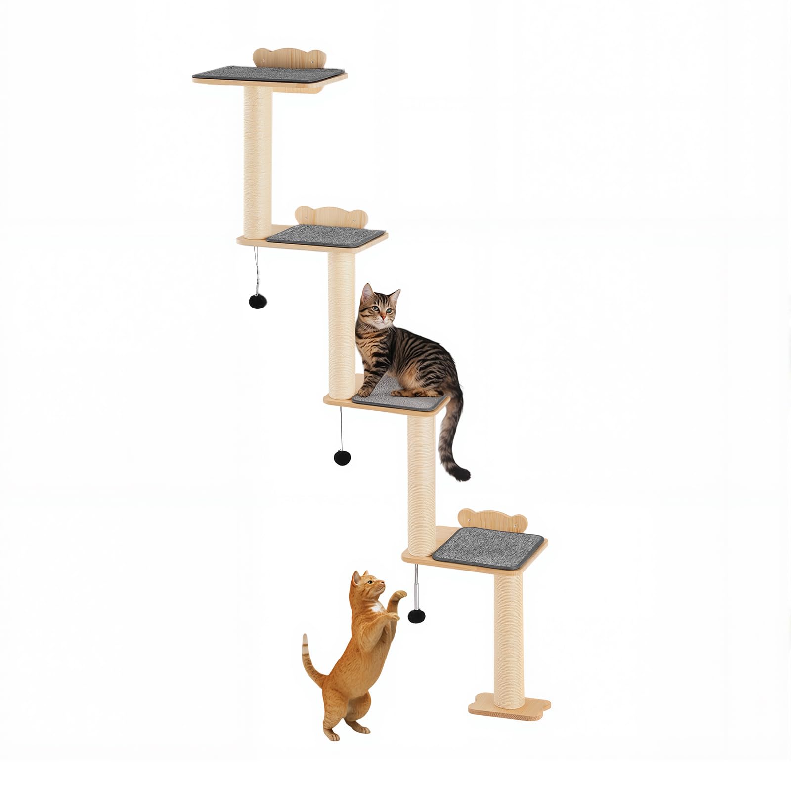 VEVOR Albero per Gatti a 4 Livelli, Set di Mobili da Parete per Gatti 35 x 27 cm con 4 Assi per Saltare, Trespolo per Gatti in Legno di Pino 12 mm Fino a 18,14 kg per Dormire, Giocare, Arrampicarsi