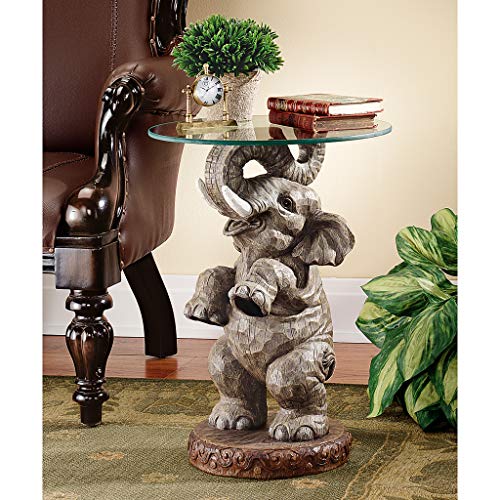 Design Toscano Good Fortune Elephant Glass-Topped Table, 16" Diameter X 21½" High #TOP5