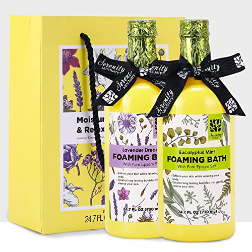 Bubble Bath For Women Adults, 2 Pack Scented Bubble Bath Spa Gift Set For Women Relaxing, Lavender & Eucalyptus Mint, Ladies Foaming Bath With Epsom Salt Variety, 24.7 Fl Oz #TOP1