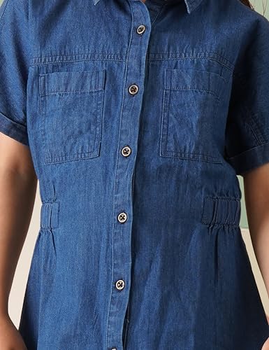Image of Amazon Brand - Symbol Girl's Cotton Denim Shirt Knee-Length Casual Dress