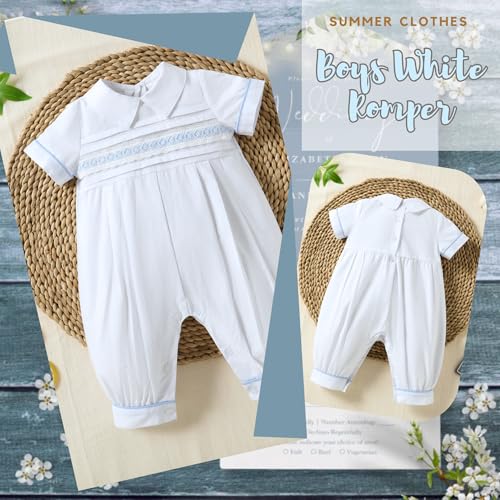 Booulfi Baptism Christening Outfits for Boys Easter White Romper Baby Romper Church Newborn Clothes4
