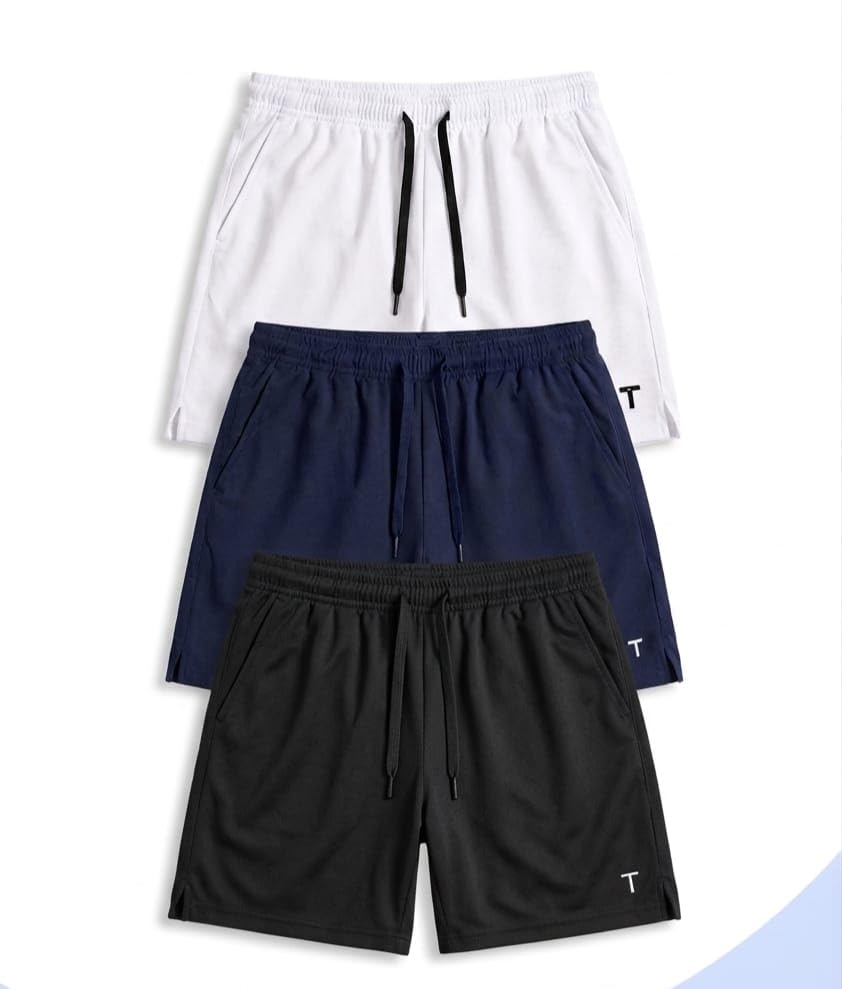 Tanso Polyester Lightweight Gym Shorts for Men (Badminton Shorts for Men, Workout Sports Short for man, Stretch Activewear Short for Running, Gym, Yoga for Boys) (Pack of 3)-image-3