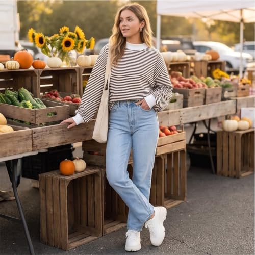 Mock Neck Sweatshirt for Women Striped Oversized Fall Pullover Tops - image 5