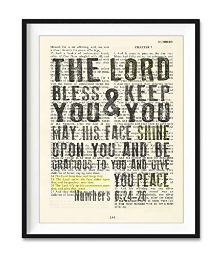 Vintage Bible Page Verse Scripture -The Lord Bless You &