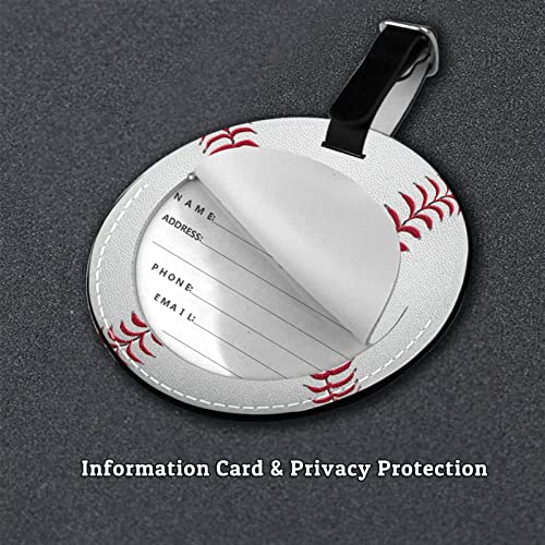 2 Packs Boys Mens Leather Luggage Suitcase Baggage Tag With Baseball Graphics Printed, Funny Sports-Themed White Travel Round Identifiers Tags Name Label With Privacy Cover #TOP1
