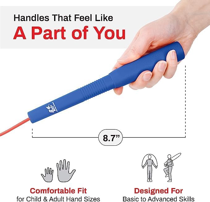 Miniatura 3 de Buddy Lee Magic Speed Pro Fitness Jump Rope - Azul  Mangos largos de diseño ergonómico  Sistema de ajuste de copa de flores  Avalado por Jump Rope